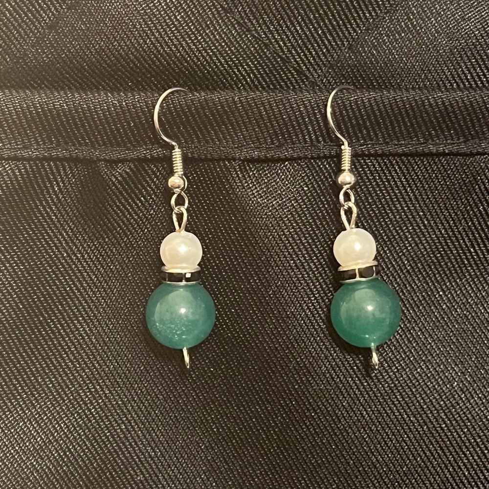 Elegant Green and White Dangle Earrings